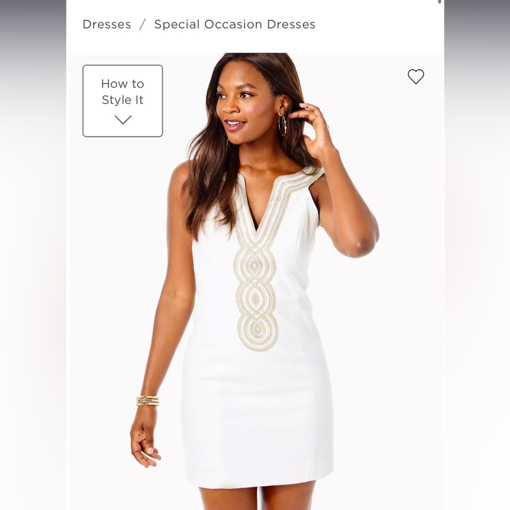 Lilly Pulitzer white shift dress with gold detailing